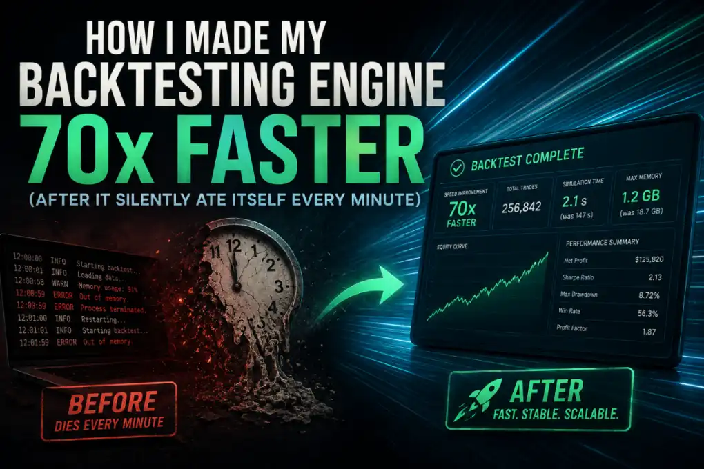 How I Made My Backtesting Engine 70x Faster (After It Silently Ate Itself Every Minute)